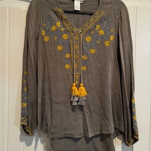 Chic Embroidered Blouse with Yellow Accents